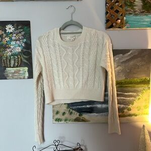 Cropped white tight knit sweater